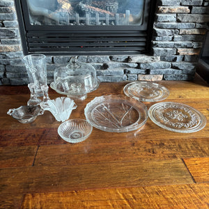 C766 Clear glass vintage grouping (cake stand and more)