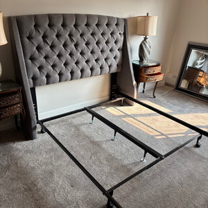 C781 Gray tufted upholstered queen size headboard and metal frame