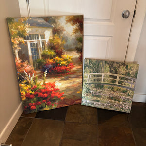 C785 Set of 2 canvas artworks (Memory Lane by Charles Gaul and Japanese Bridge by Monet)