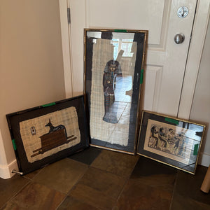 C792 Set of 3 vintage framed Egyptian papyrus paintings