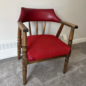 C797 Vintage wooden captain chair with red vinyl upholestry
