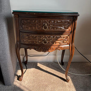C801 Vintage wooden Louis XV style end table with glass top (44"wide and 44" high")