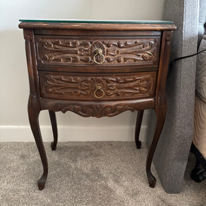 C802 Vintage wooden Louis XV style end table with glass top (44"wide and 44" high")