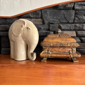 C804 Home Decor Grouping (Bombay Company ceramic elephant and vintage box )