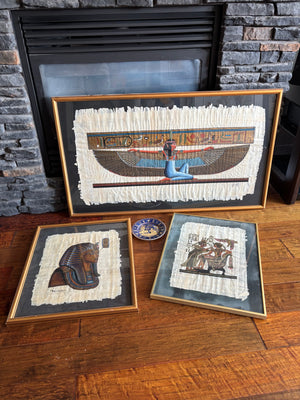 C807 Vintage Artwork Grouping (set of 3 Egyptian framed papyrus paintings)