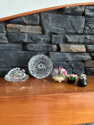 C810 Vintage Glass Grouping (bone china flower arrangements and more)