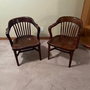 B508 Set of 2 solid wood vintage bankers arm chairs