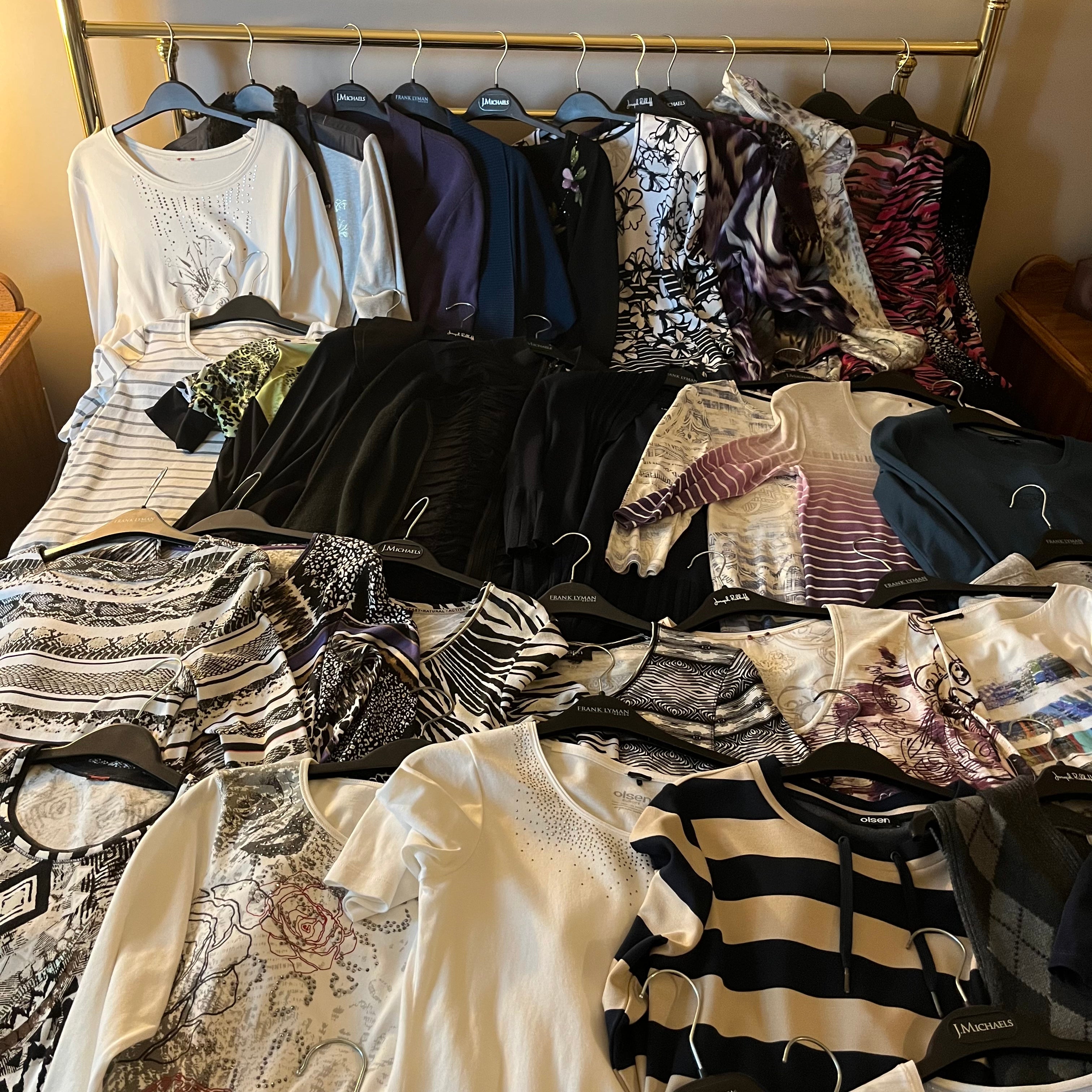 E529 Womens Clothing grouping (tops and bottoms, Picoune, Bella+Canvas and more)