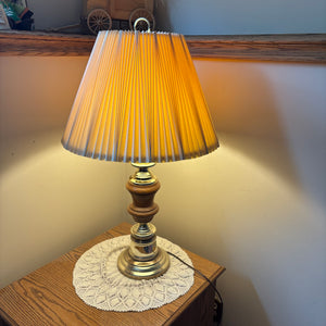 W581 Set of 2 30” tall vintage table lamps with brass and wood bases