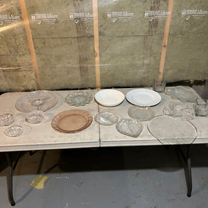 W727 Vintage clear glass plate grouping ***table not included