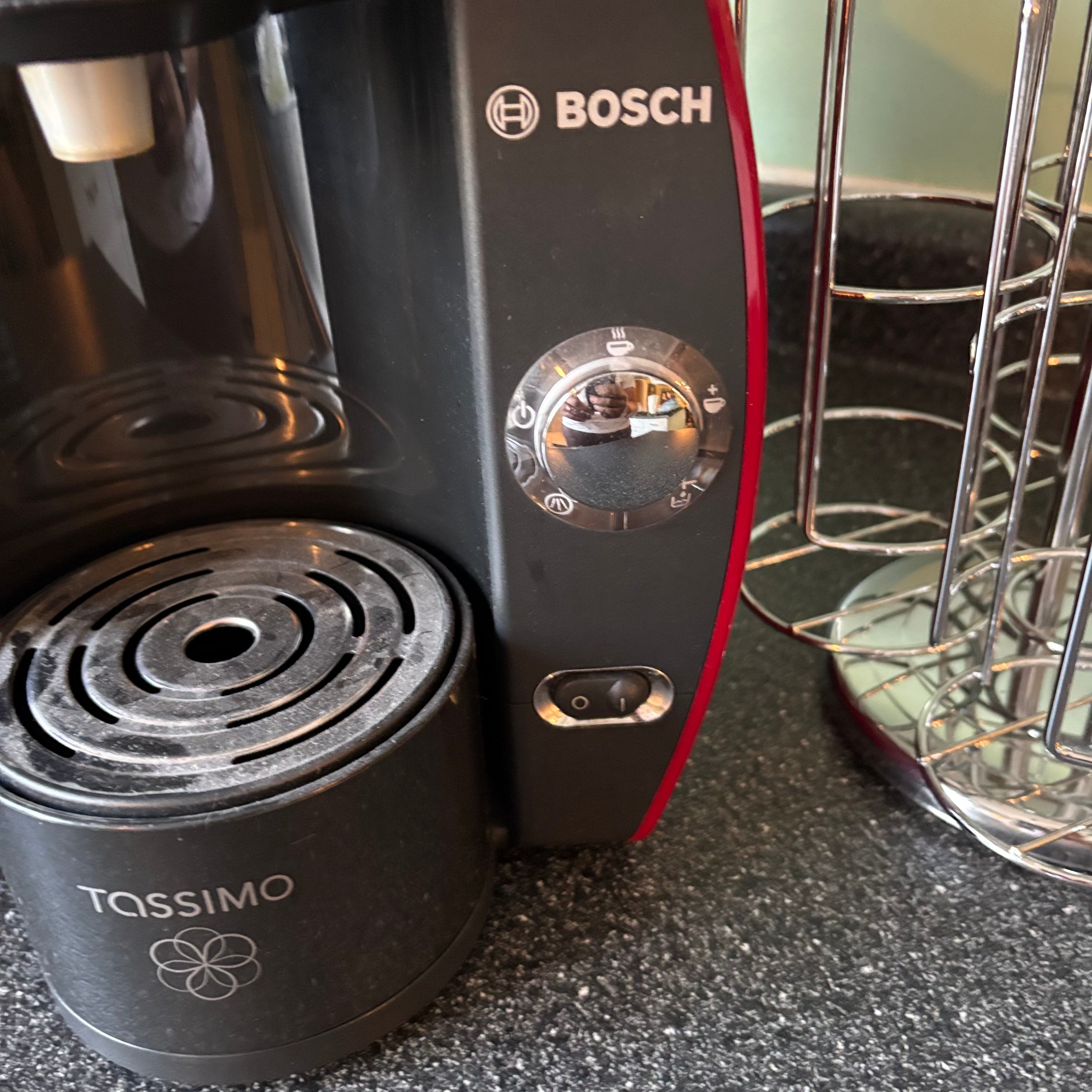 W611 Red Tassimo and Chrome pod holder