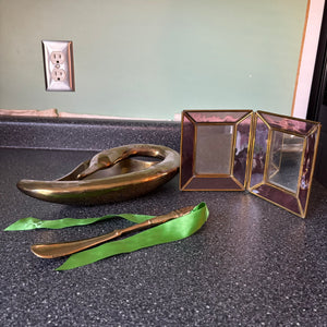 W613 Vintage Brass Grouping (brass swan ashtray and more)