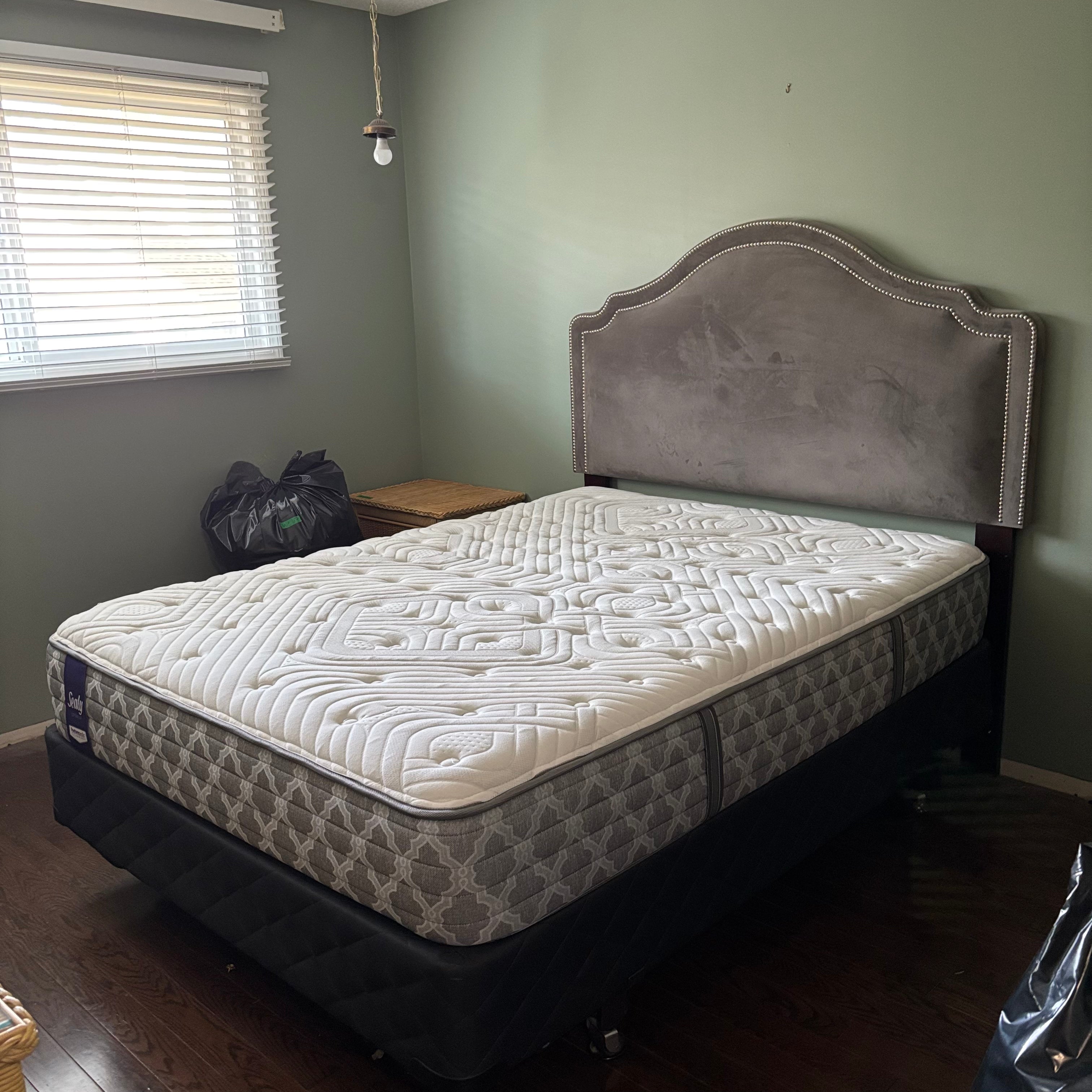 W624 Double size upholstered headboard and frame with Sealy Optimum Posturepedic mattress