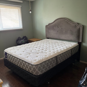W624 Double size upholstered headboard and frame with Sealy Optimum Posturepedic mattress