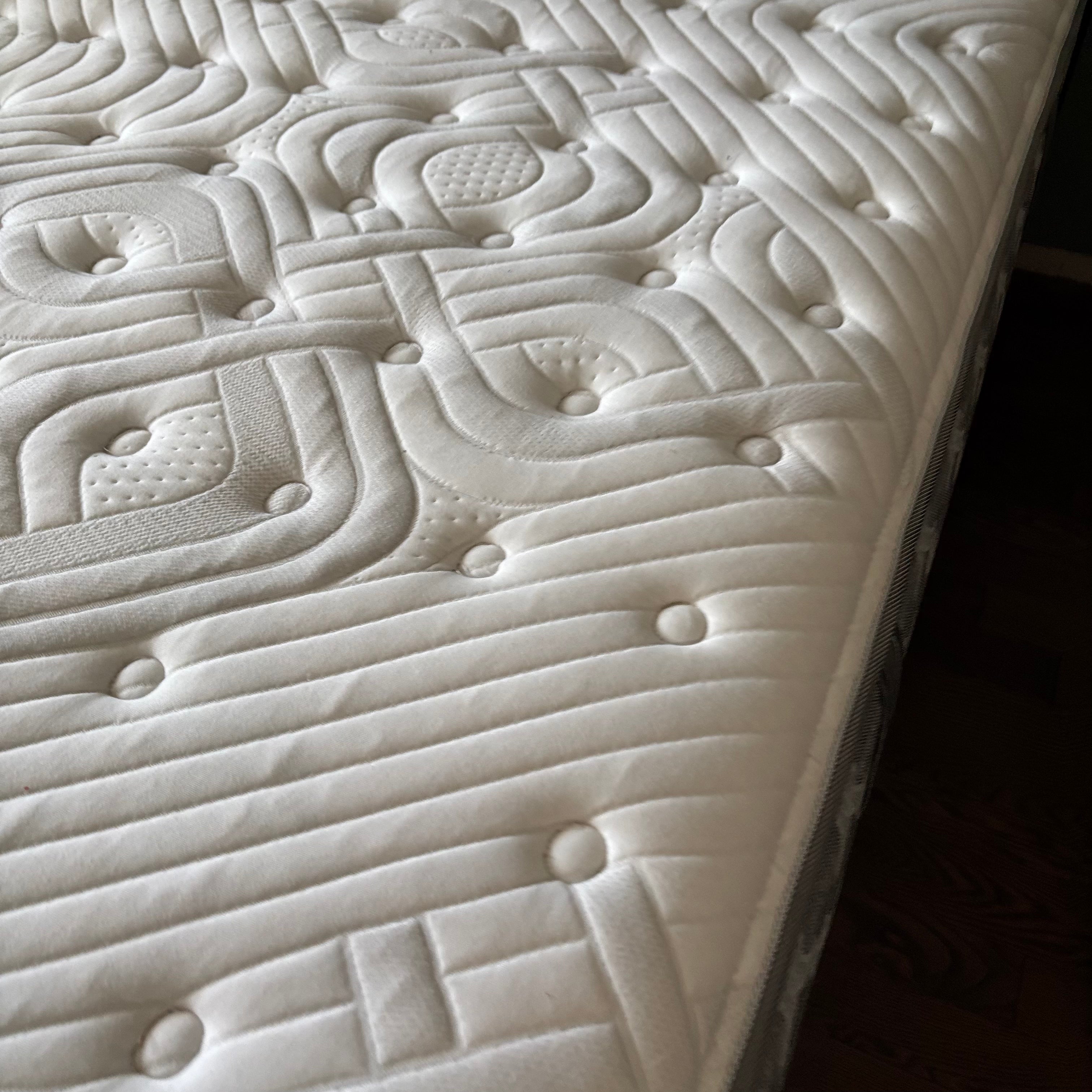 W624 Double size upholstered headboard and frame with Sealy Optimum Posturepedic mattress