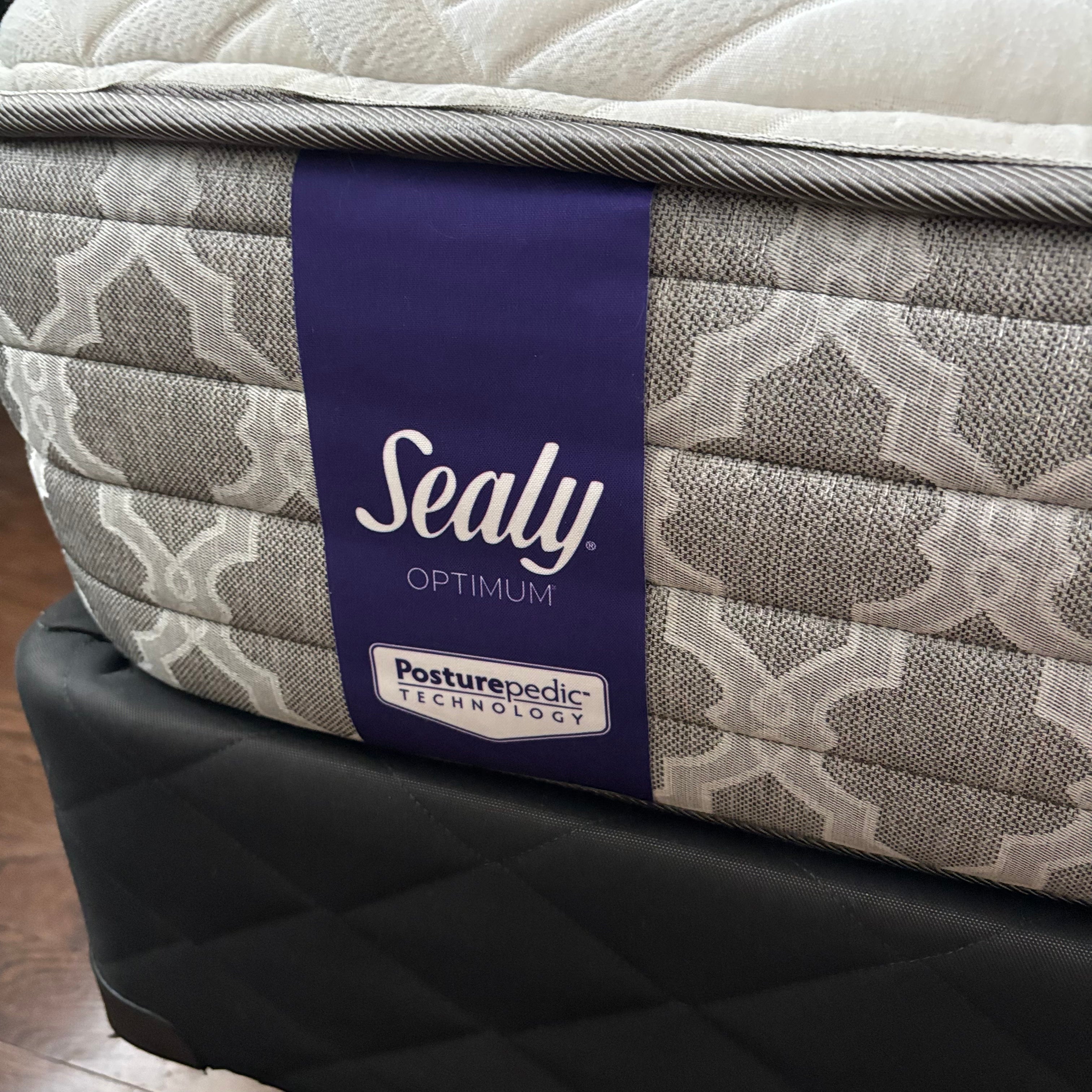 W624 Double size upholstered headboard and frame with Sealy Optimum Posturepedic mattress