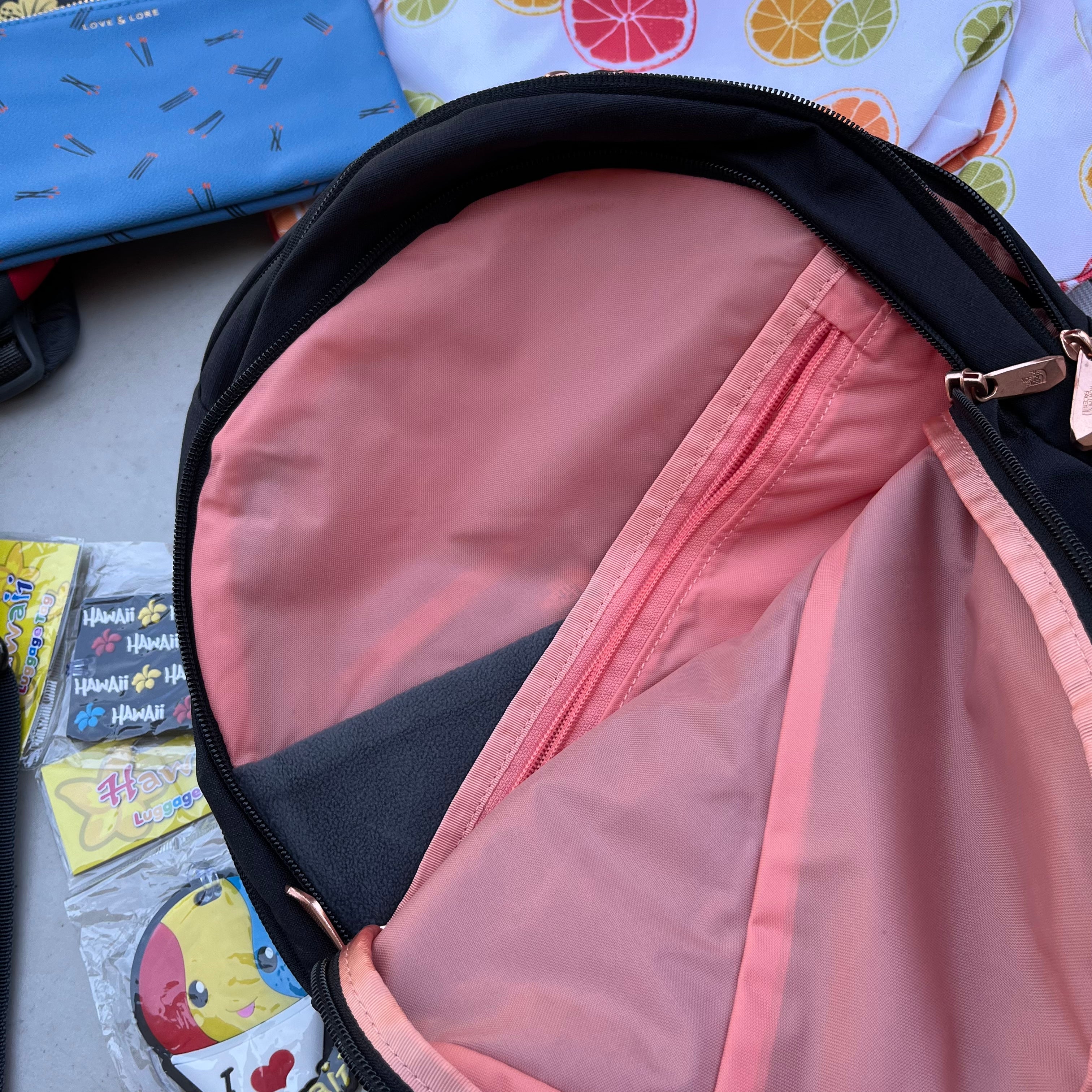 D611 Floral back pack grouping (North Face, Jansport, and Dakine)