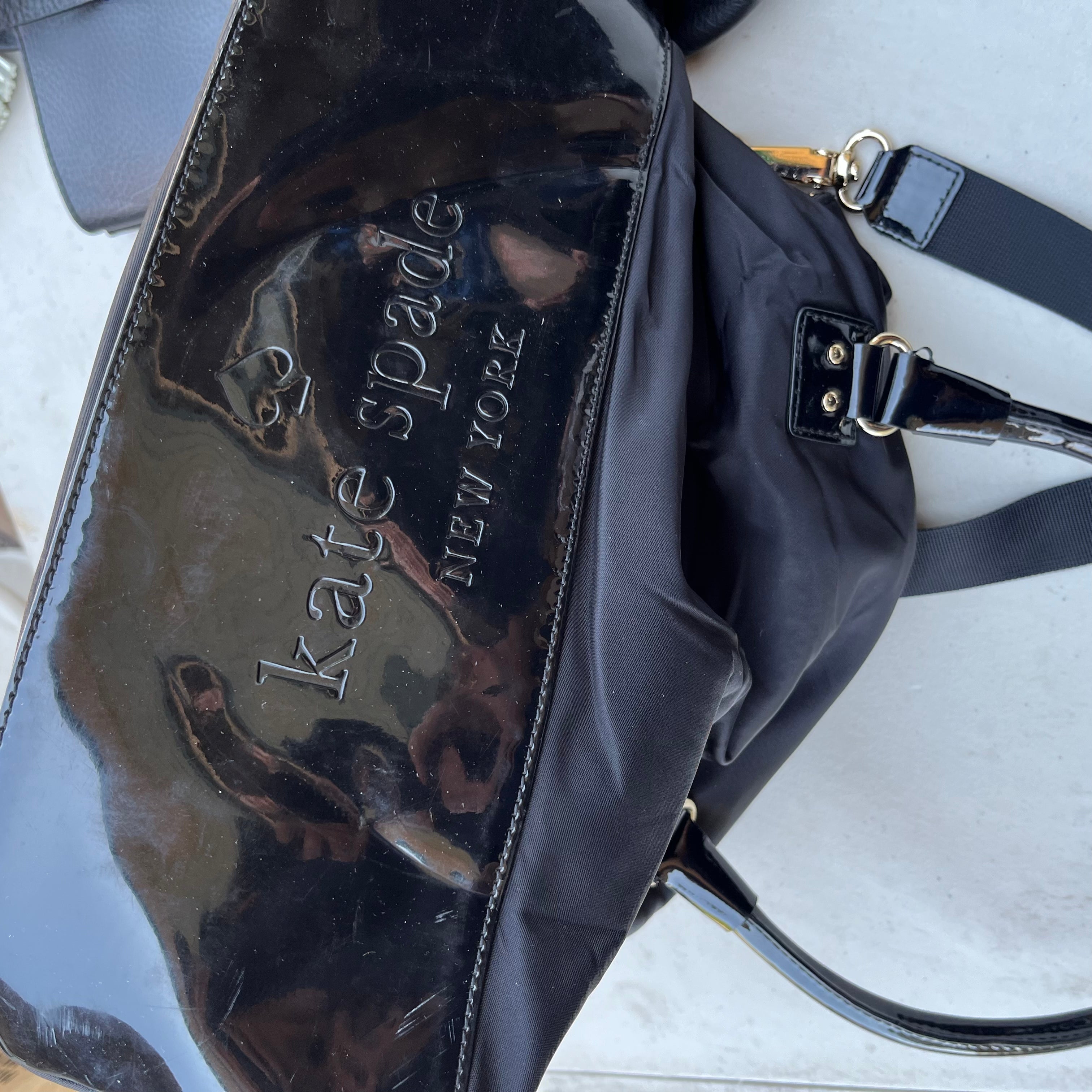 D615 Black wallet and purse grouping (Kate Spade and Guess, Guess purse has scuffing on leather)