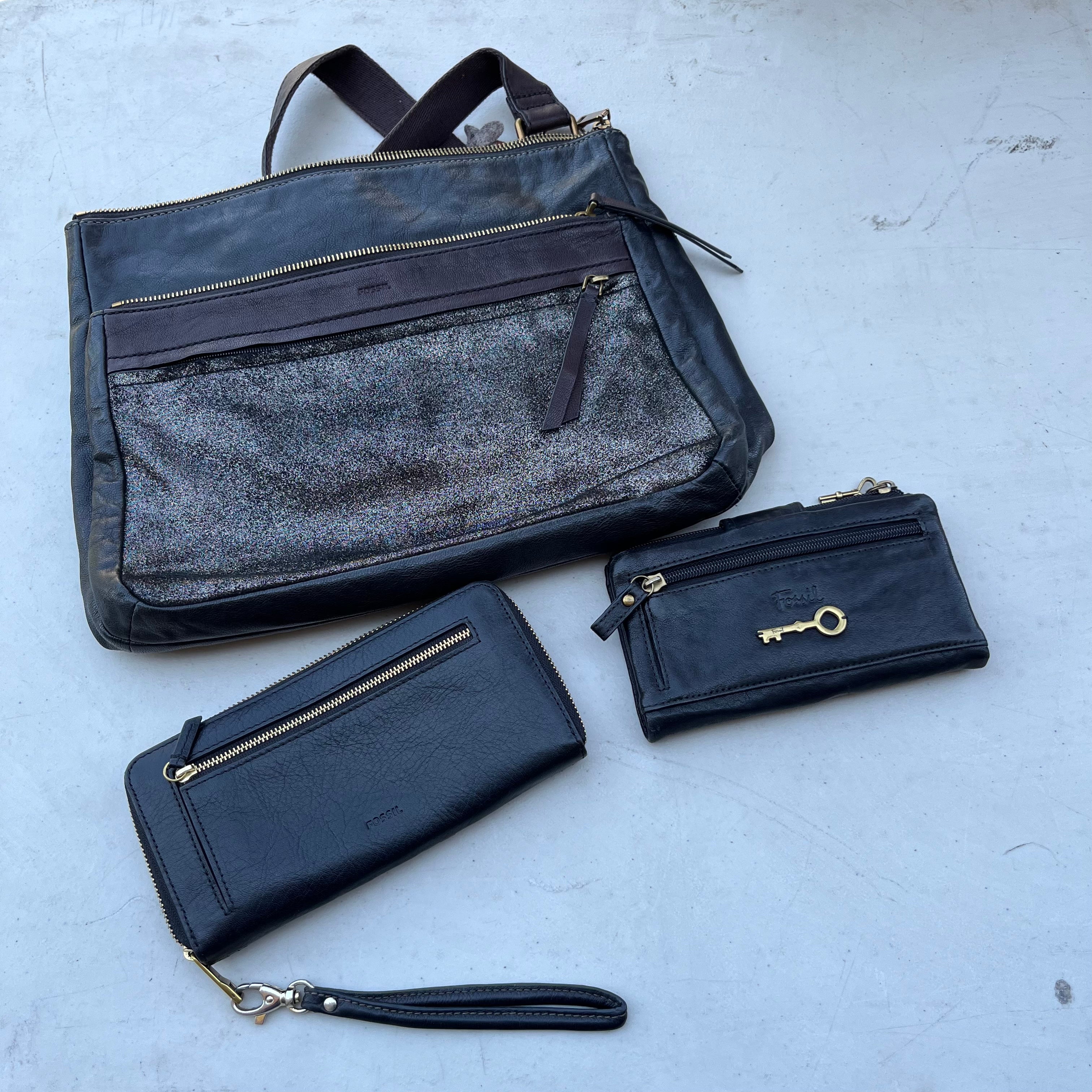 D616 Fossil Grouping (purse and two black wallets)