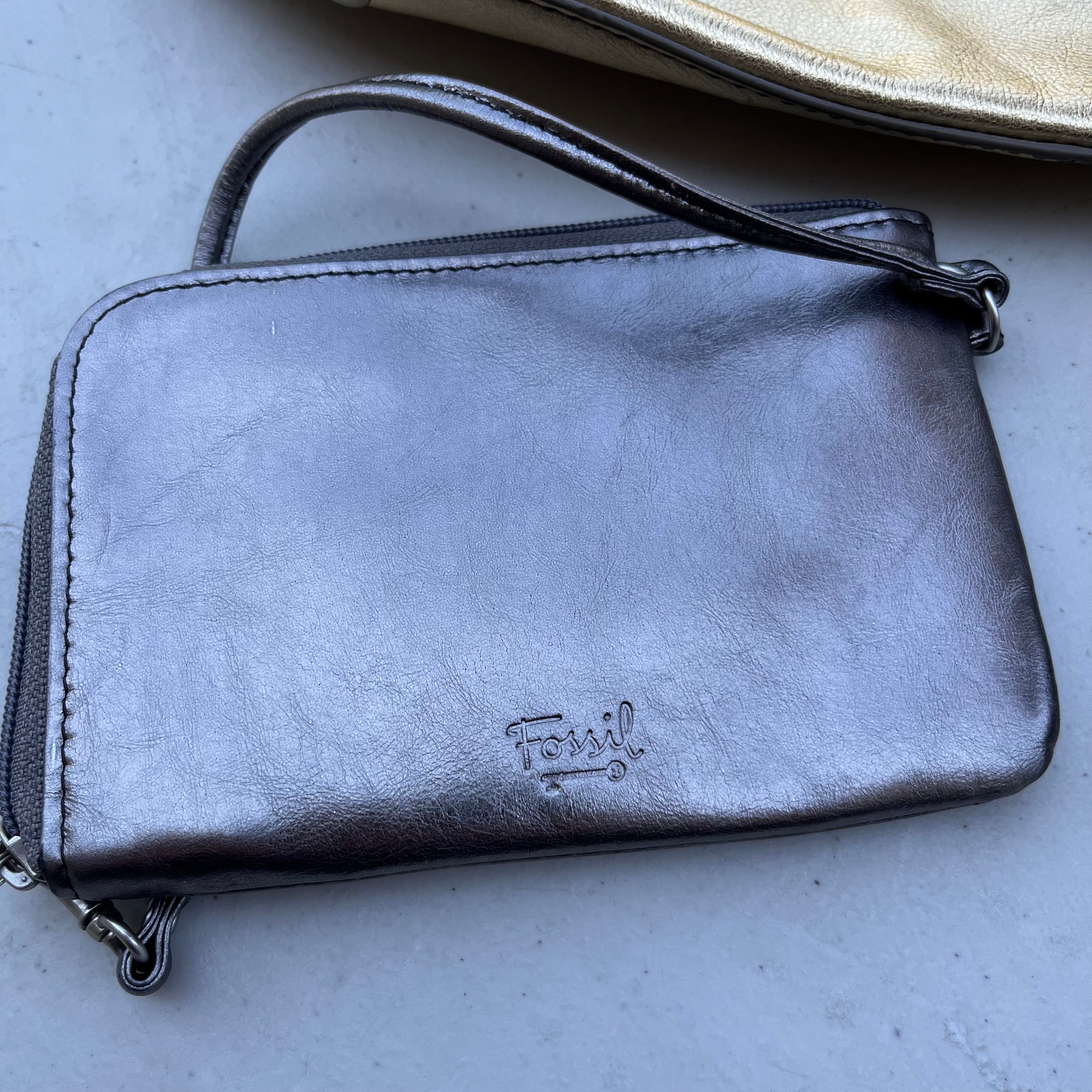 D617 Fossil Grouping (leather color block tote bag, zip around wallet and zip around pouch)