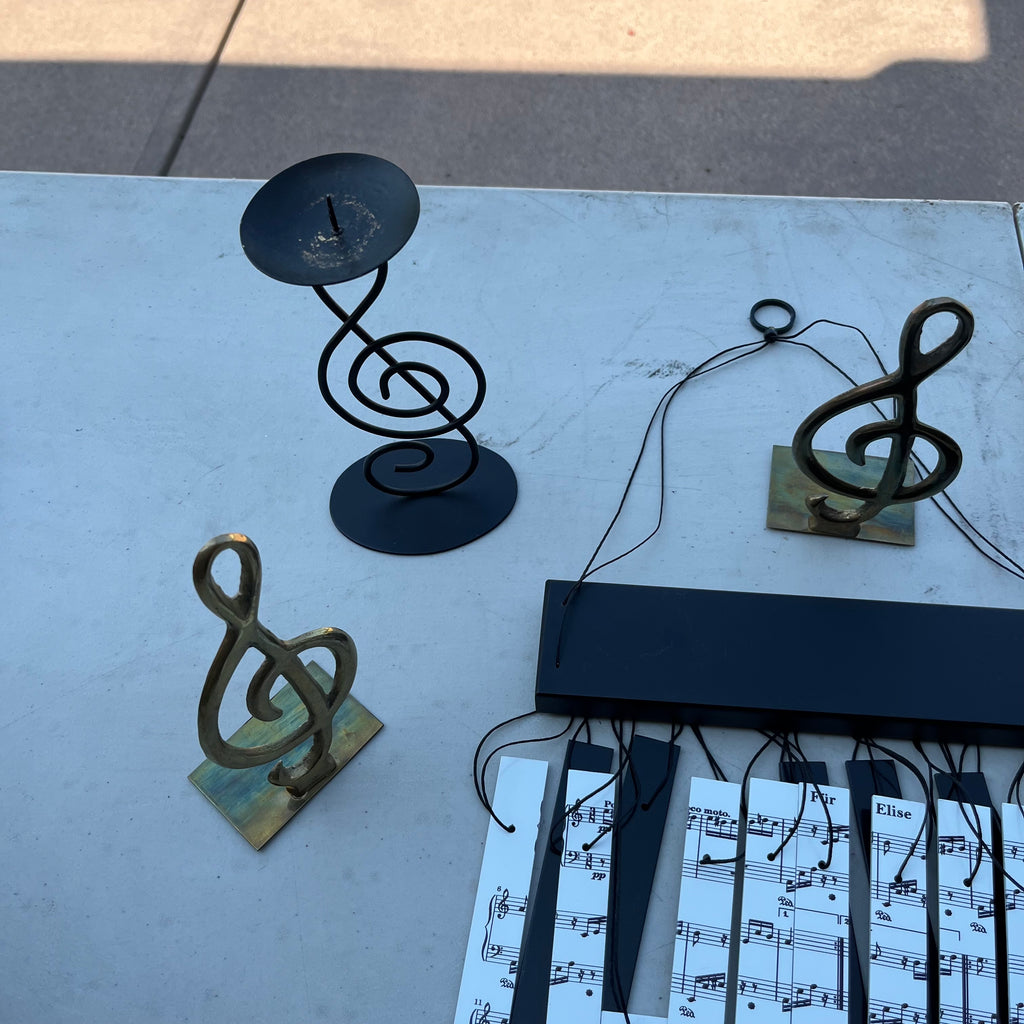 D635 Music themed home decor grouping (candle holder and more)
