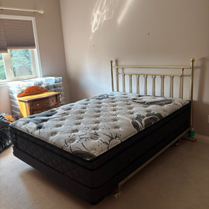 E709 Queen size brass bedframe with pillow top mattress