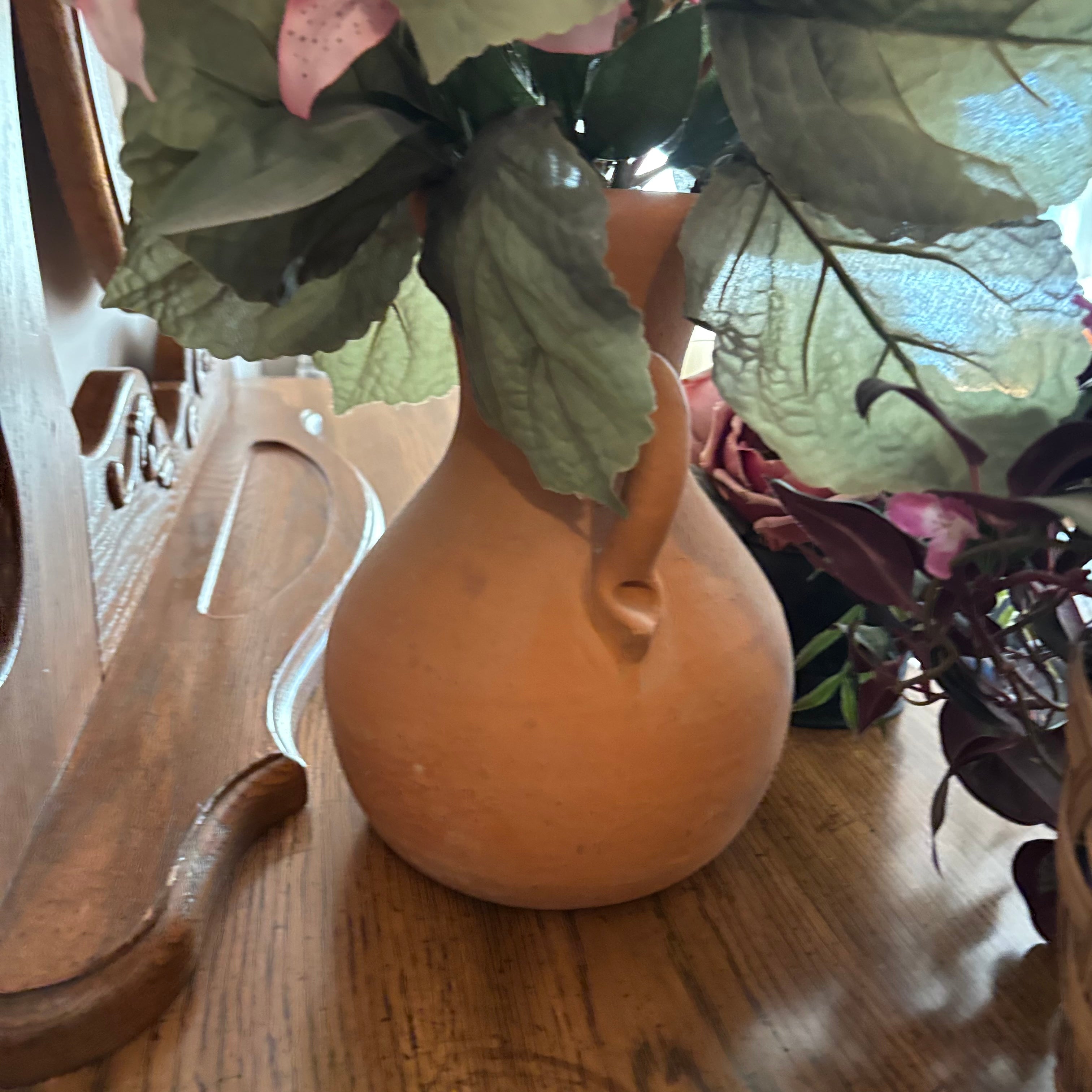 E711 Terracotta pitcher with faux flowers (16" high") and more