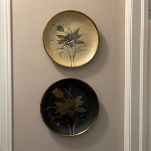 E721 Set of 2 vintage decorative brass floral plates