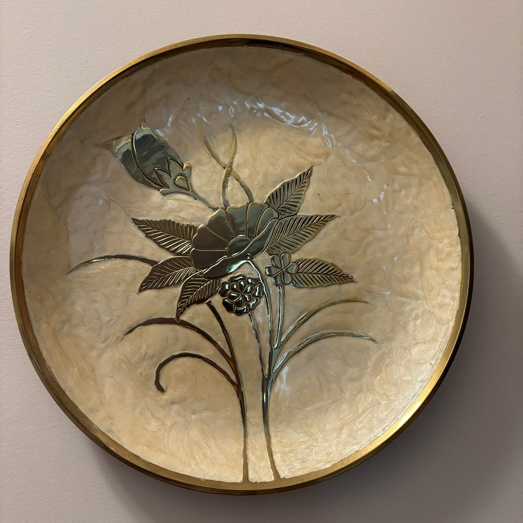 E721 Set of 2 vintage decorative brass floral plates
