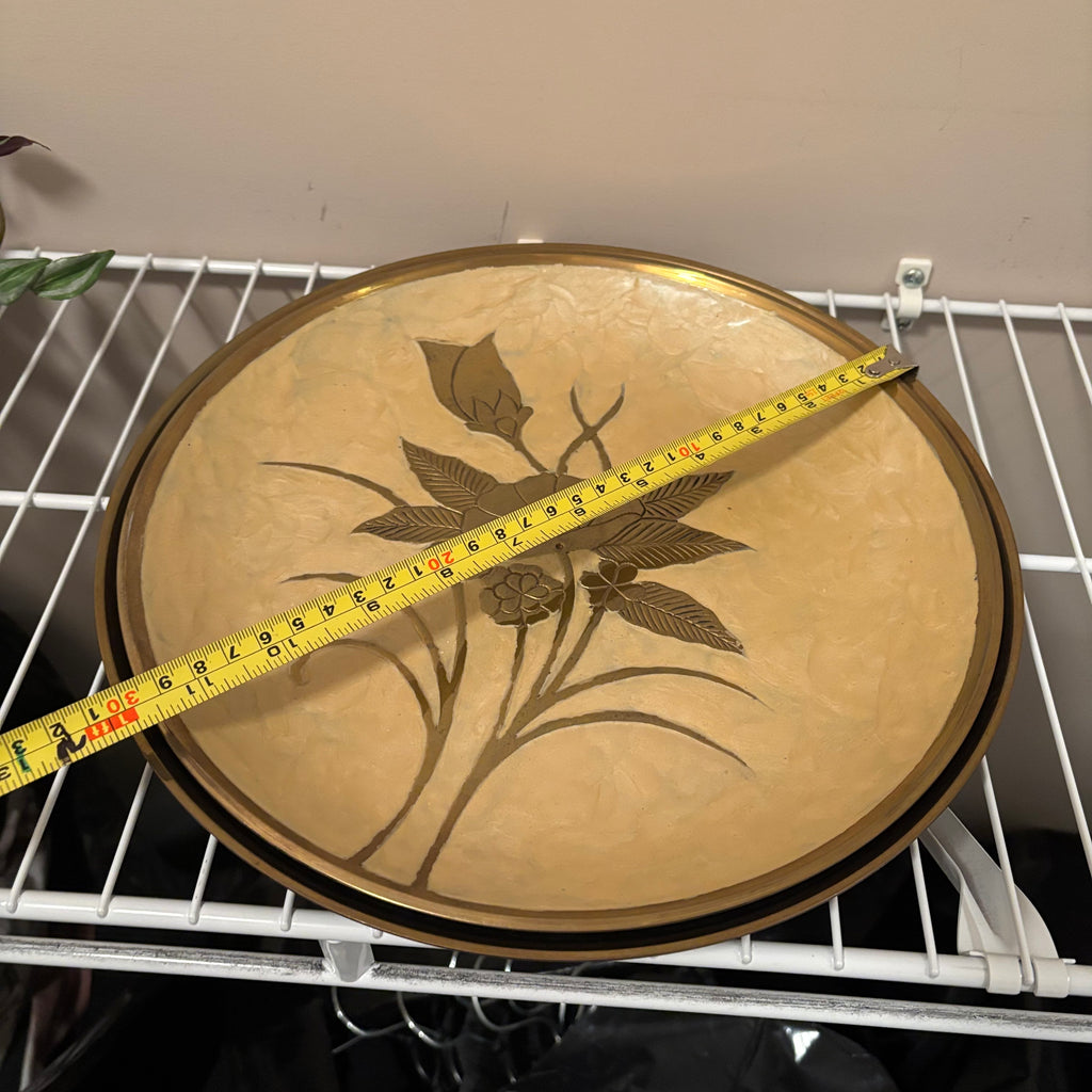 E721 Set of 2 vintage decorative brass floral plates