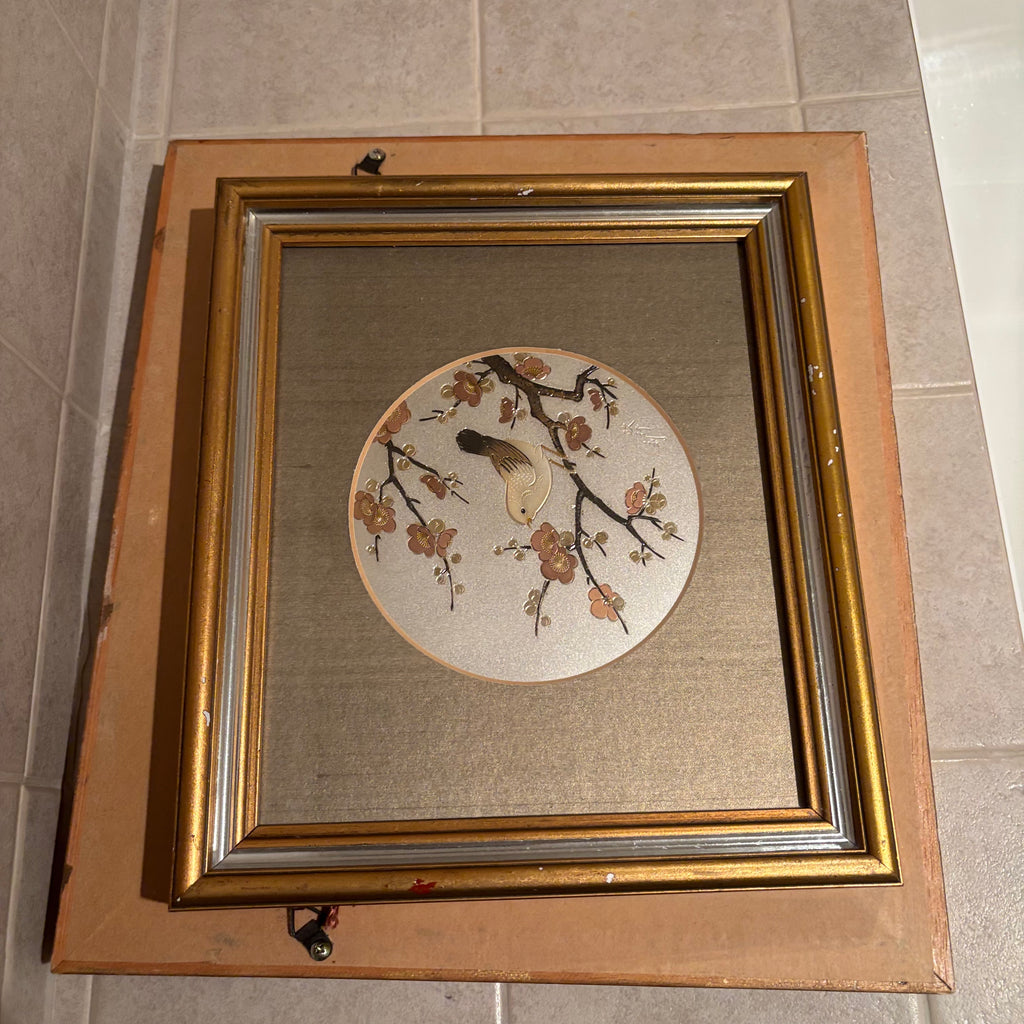 E725 Set of 2 vintage Chokin  art framed pieces
