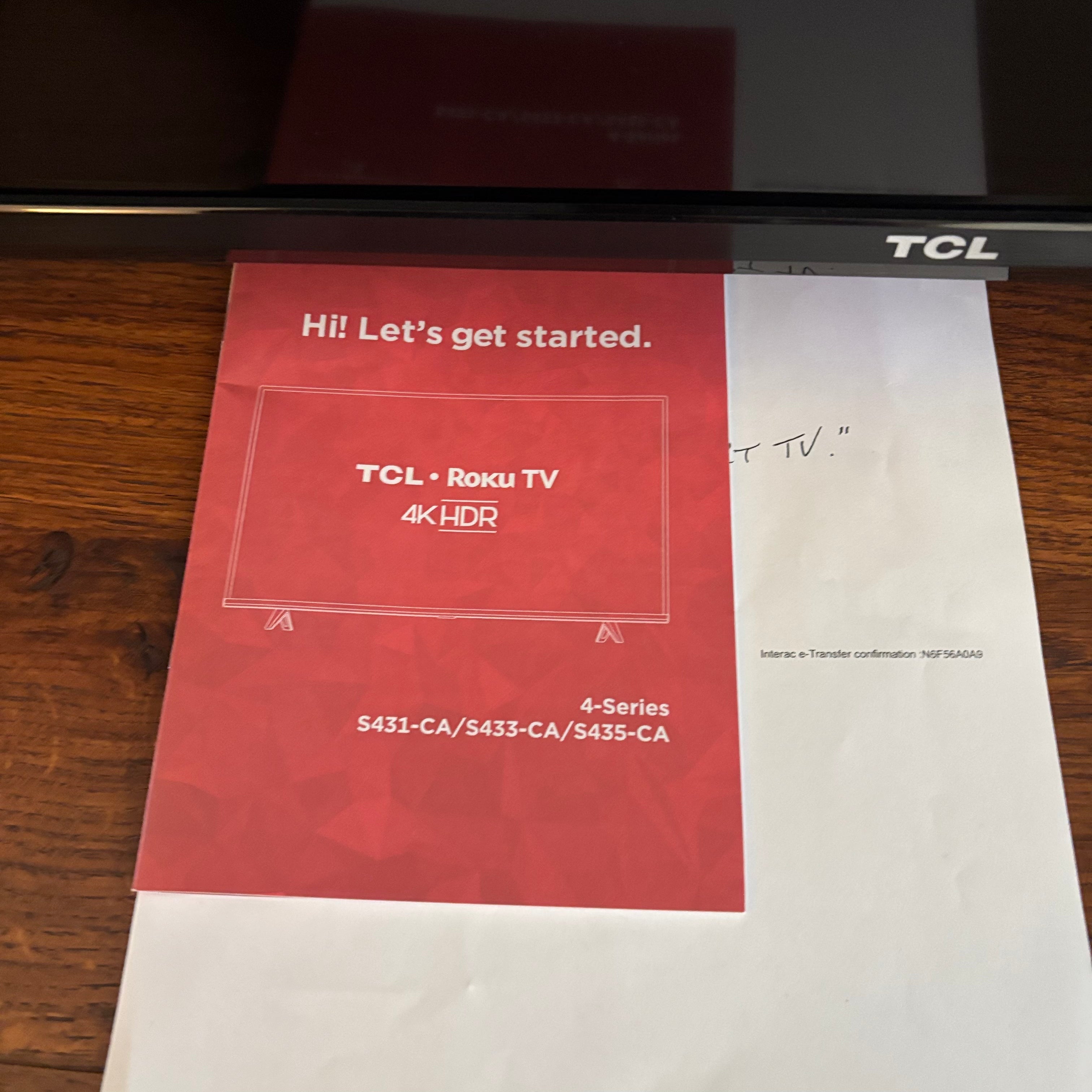 E729 43” TCL Roku TV (4K HDR, stand not included)