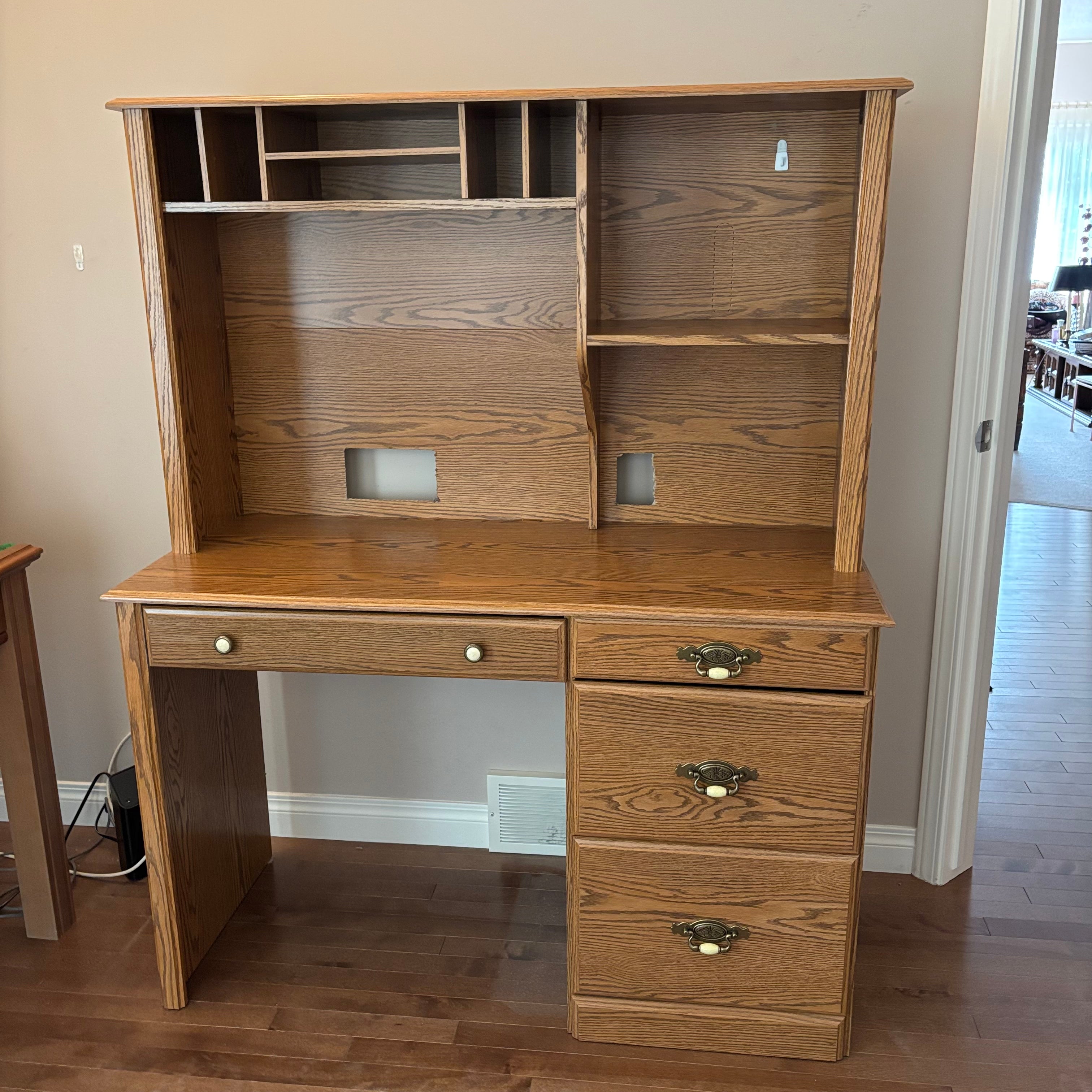 E737 Vintage wooden computer desk with drawers