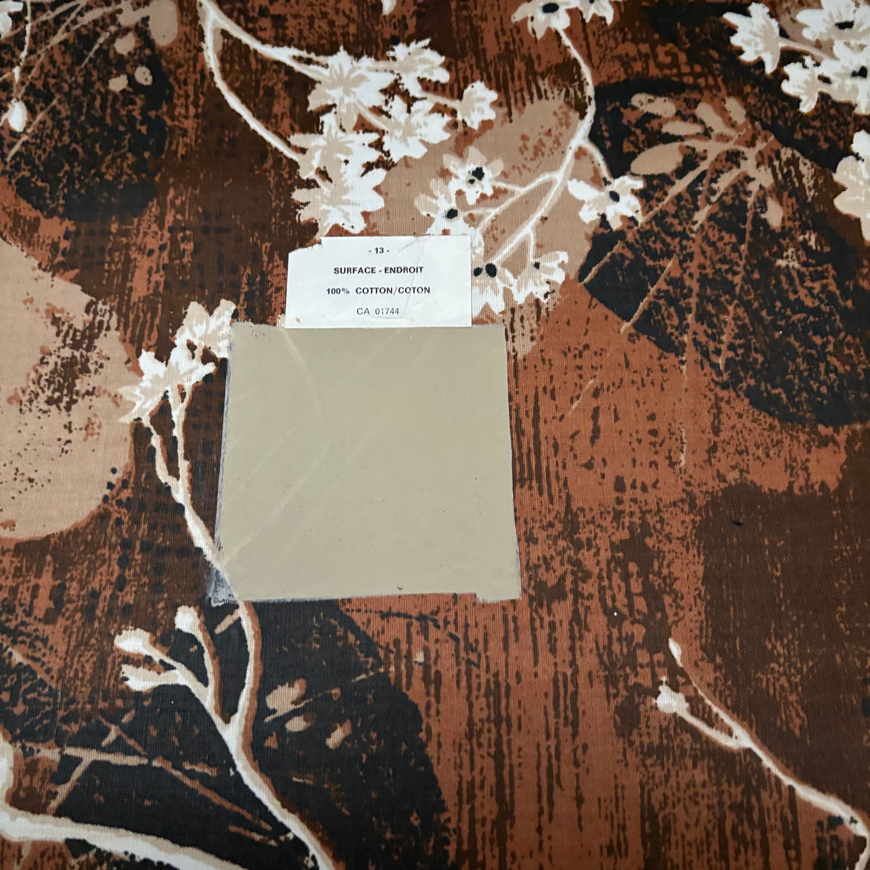 E739 Vintage upholstered brown and beige floral  armchair