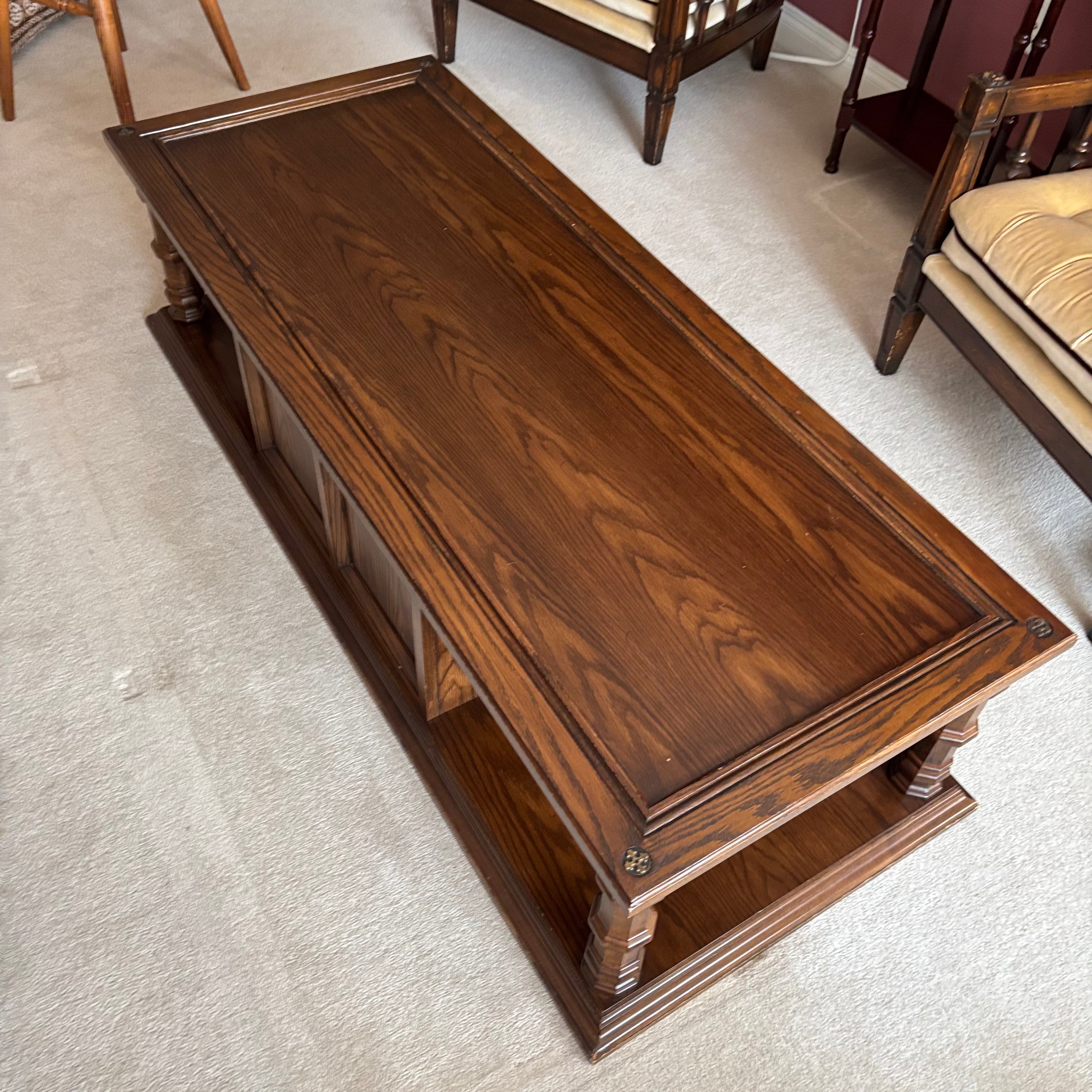 E745 Vintage rectangular wooden coffee table with storage
