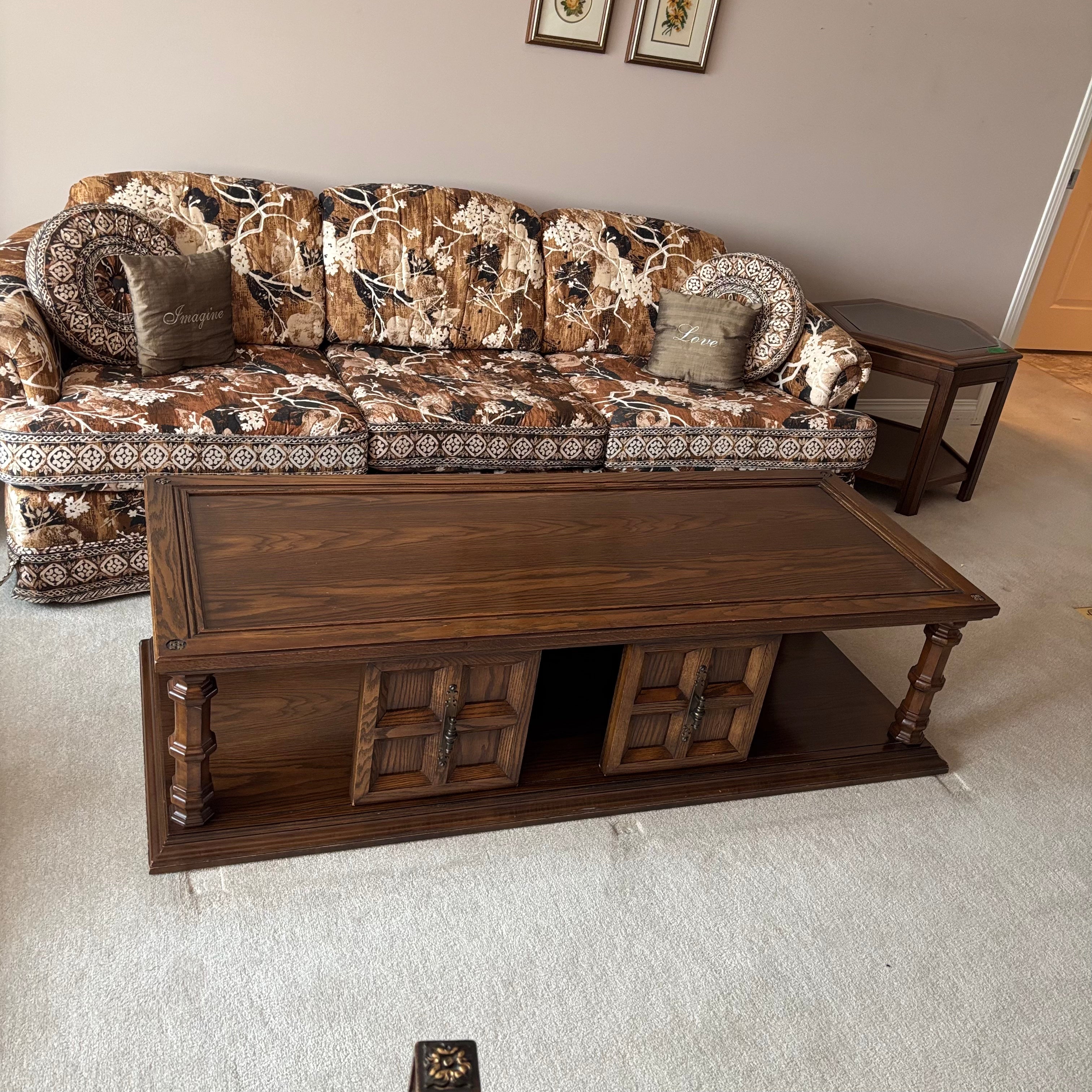 E745 Vintage rectangular wooden coffee table with storage