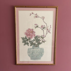 E746 Peony and cherry blossom framed needlepoint (22" x 34")