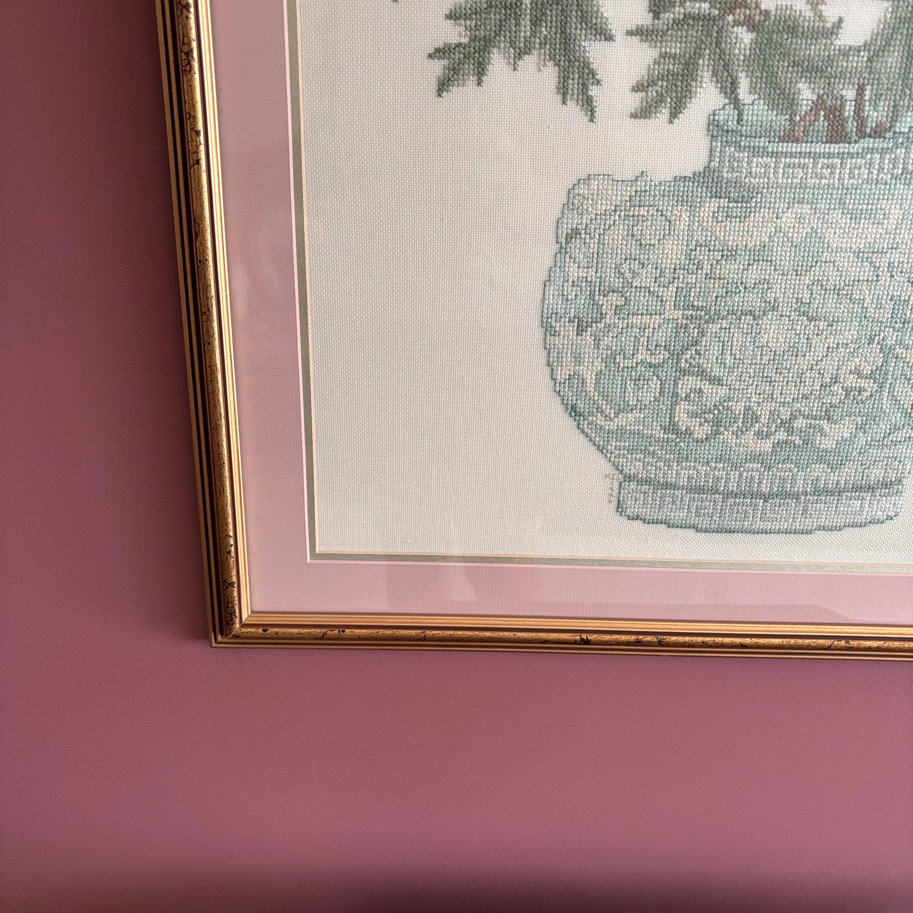 E746 Peony and cherry blossom framed needlepoint (22" x 34")