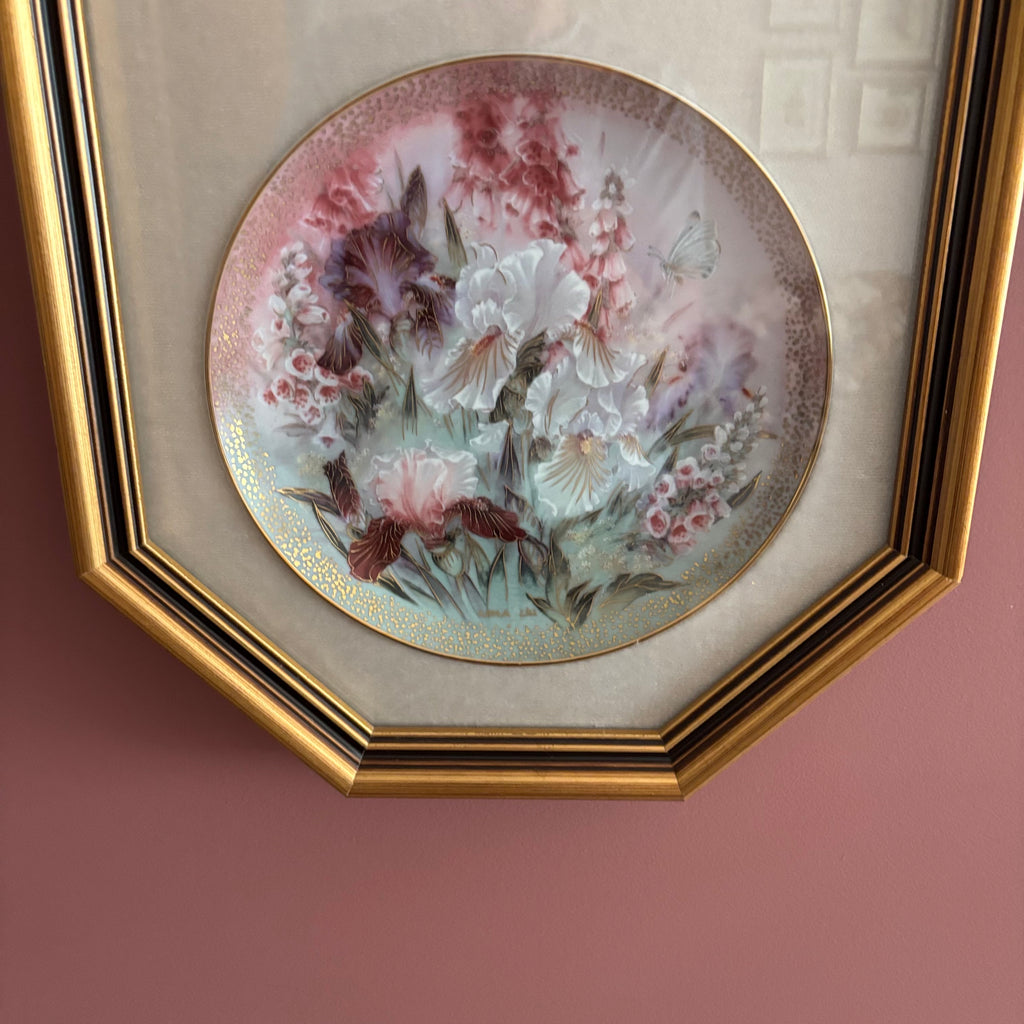 E750 Vintage Staffordshire Fine Ceramics wall plaque with floral and landscape motifs