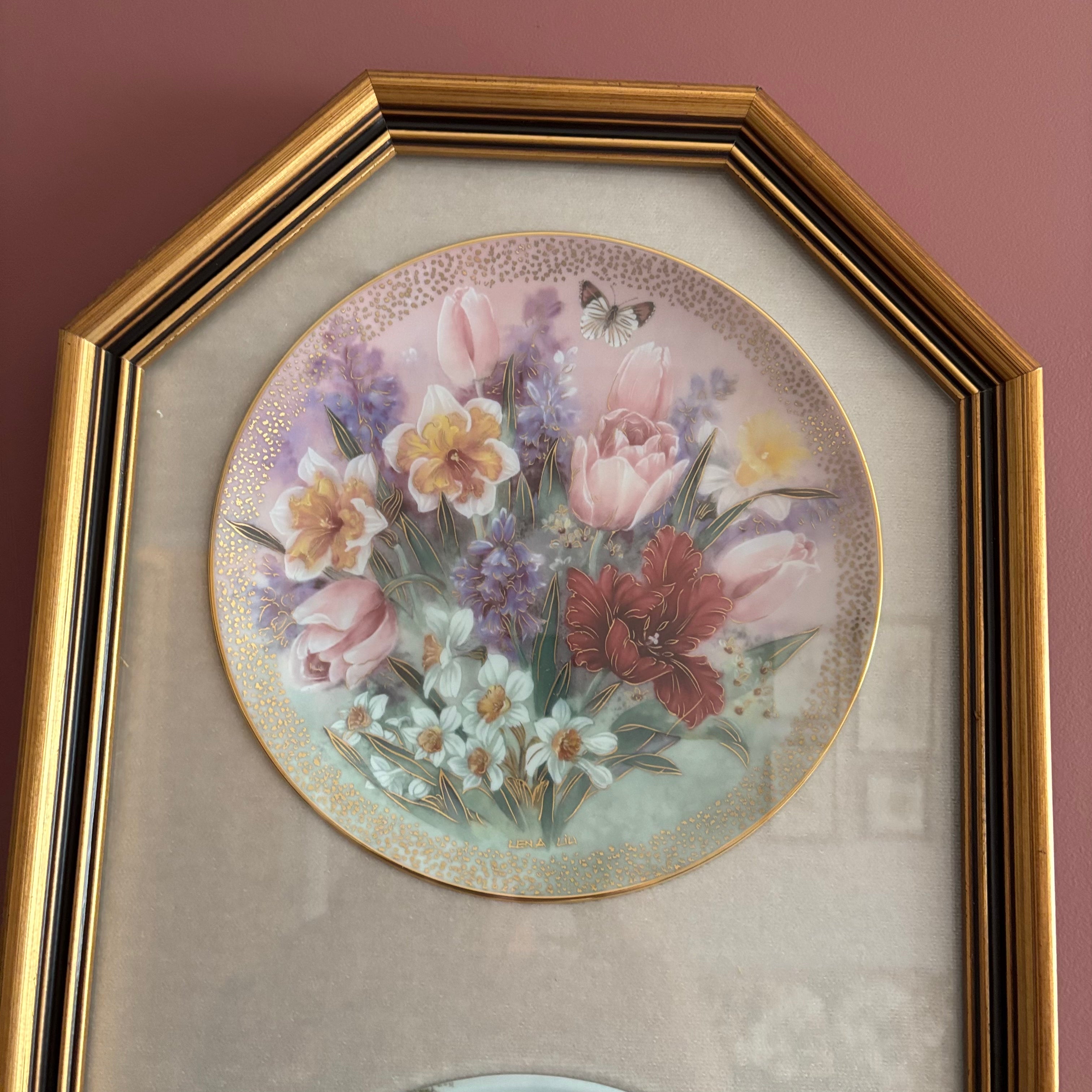 E750 Vintage Staffordshire Fine Ceramics wall plaque with floral and landscape motifs