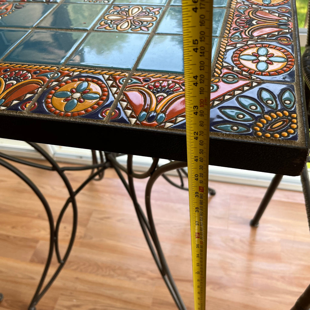 F501 Vintage patio set (tiled metal bar table with modern wicker stools)