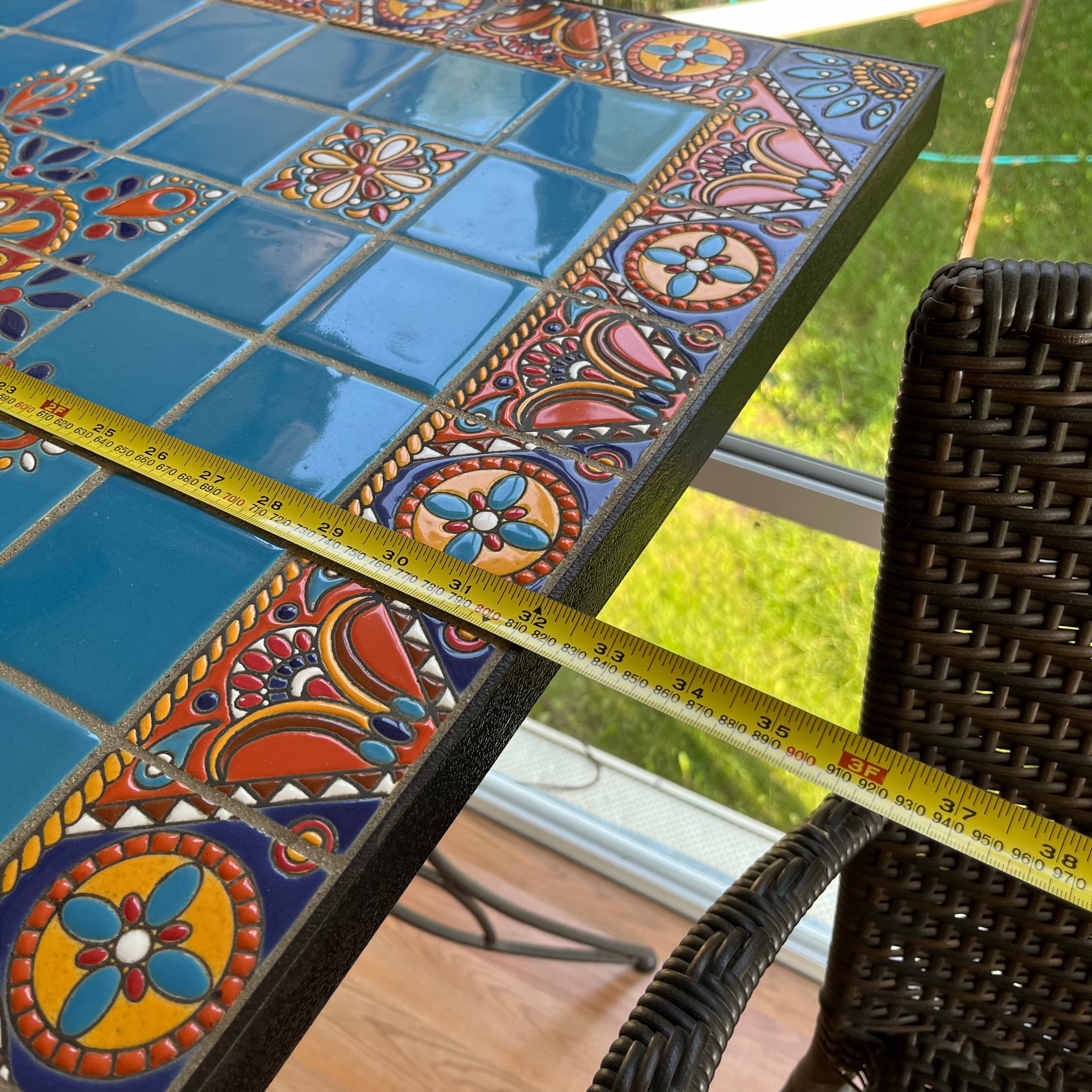 F501 Vintage patio set (tiled metal bar table with modern wicker stools)
