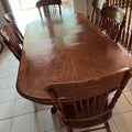 F506 Vintage solid wood dining table with 6 pressback wooden chairs