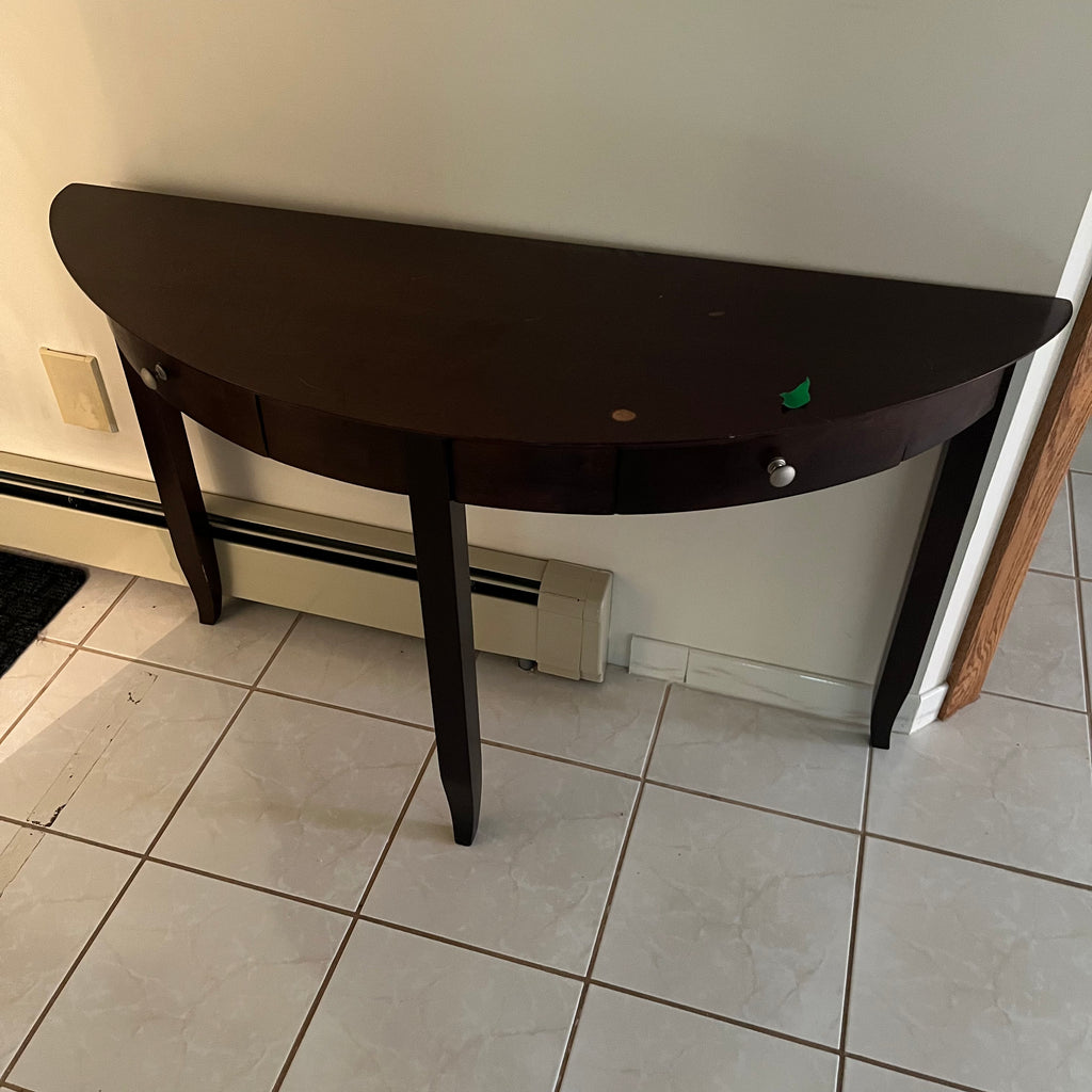 F508 Dark brown wood half moon table