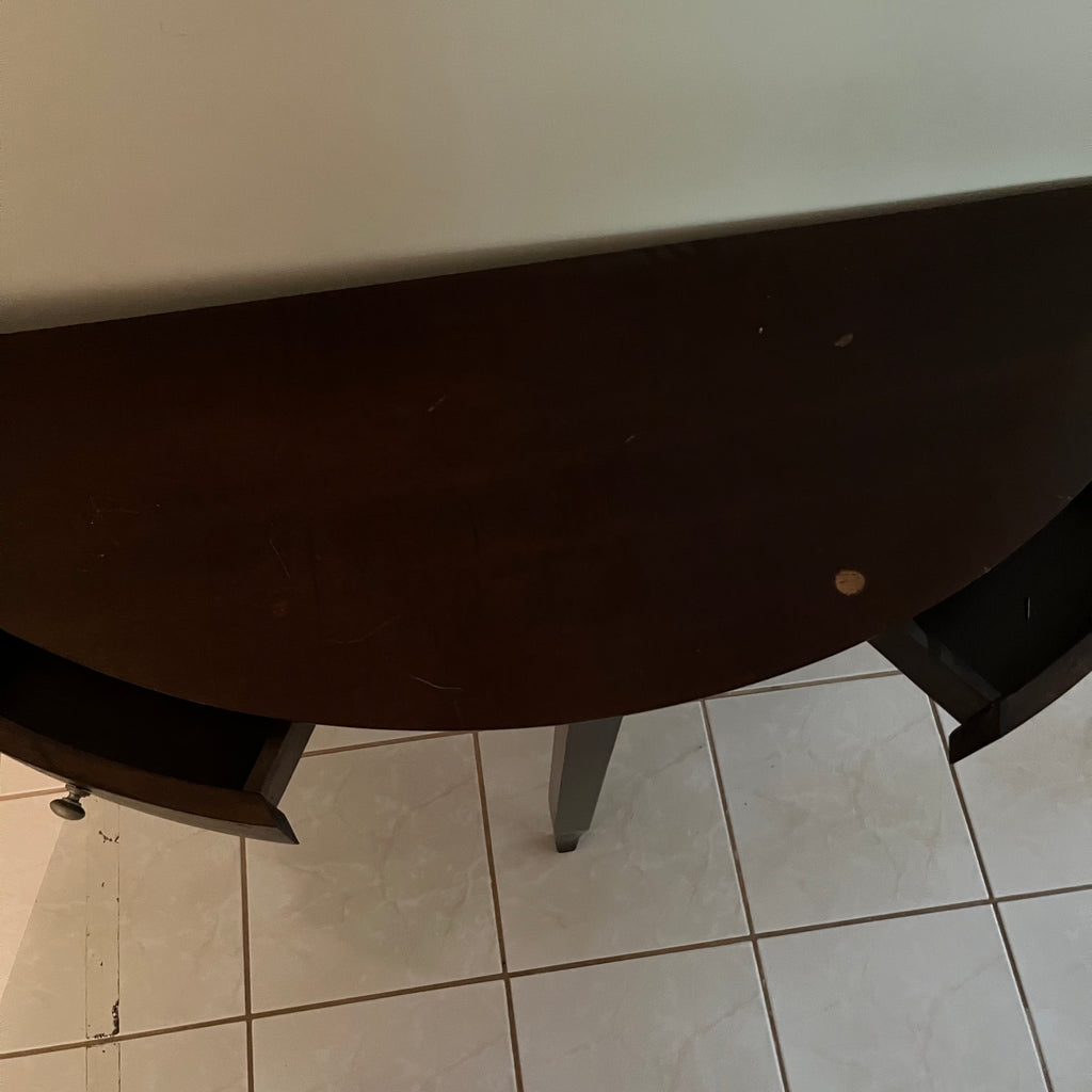 F508 Dark brown wood half moon table