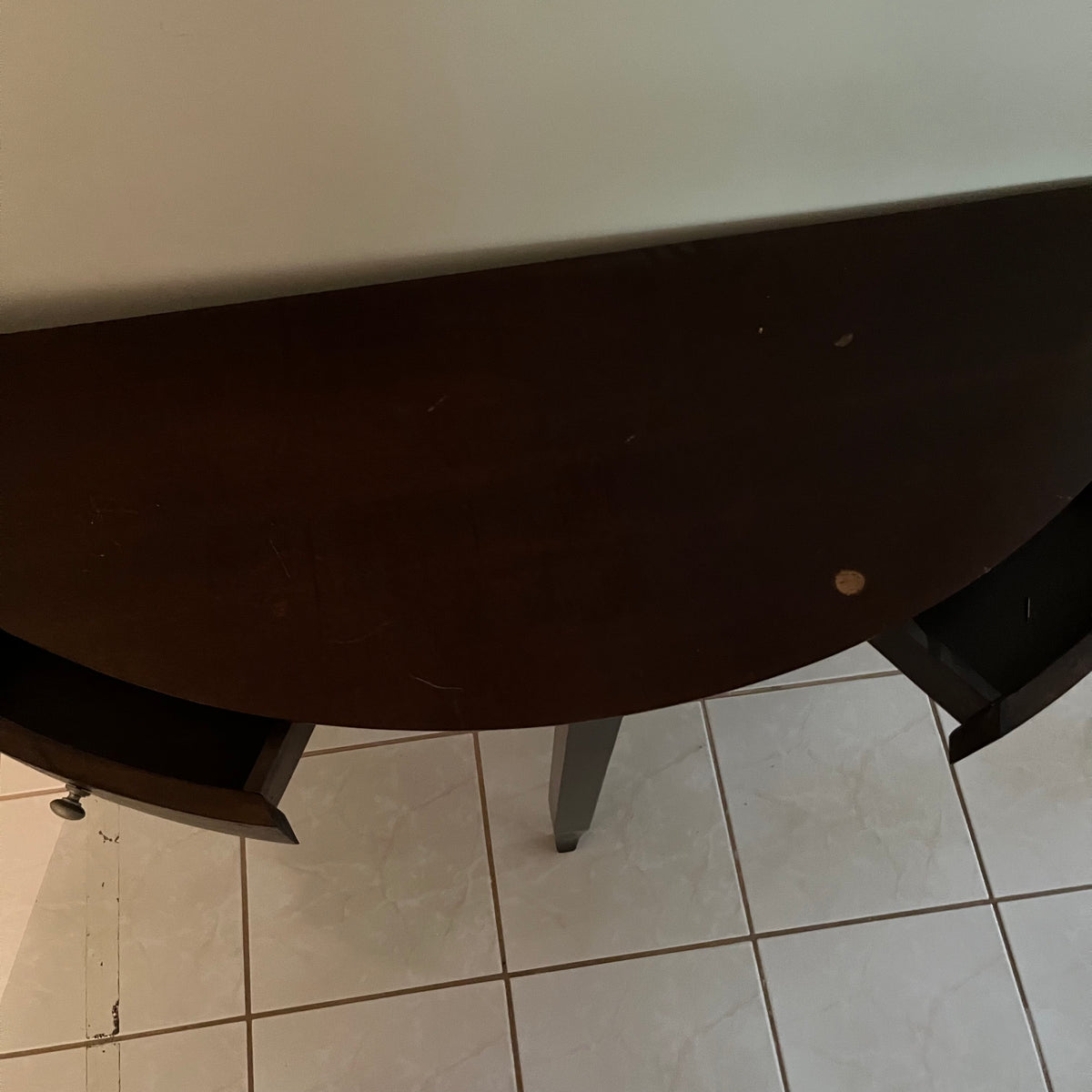 F508 Dark brown wood half moon table