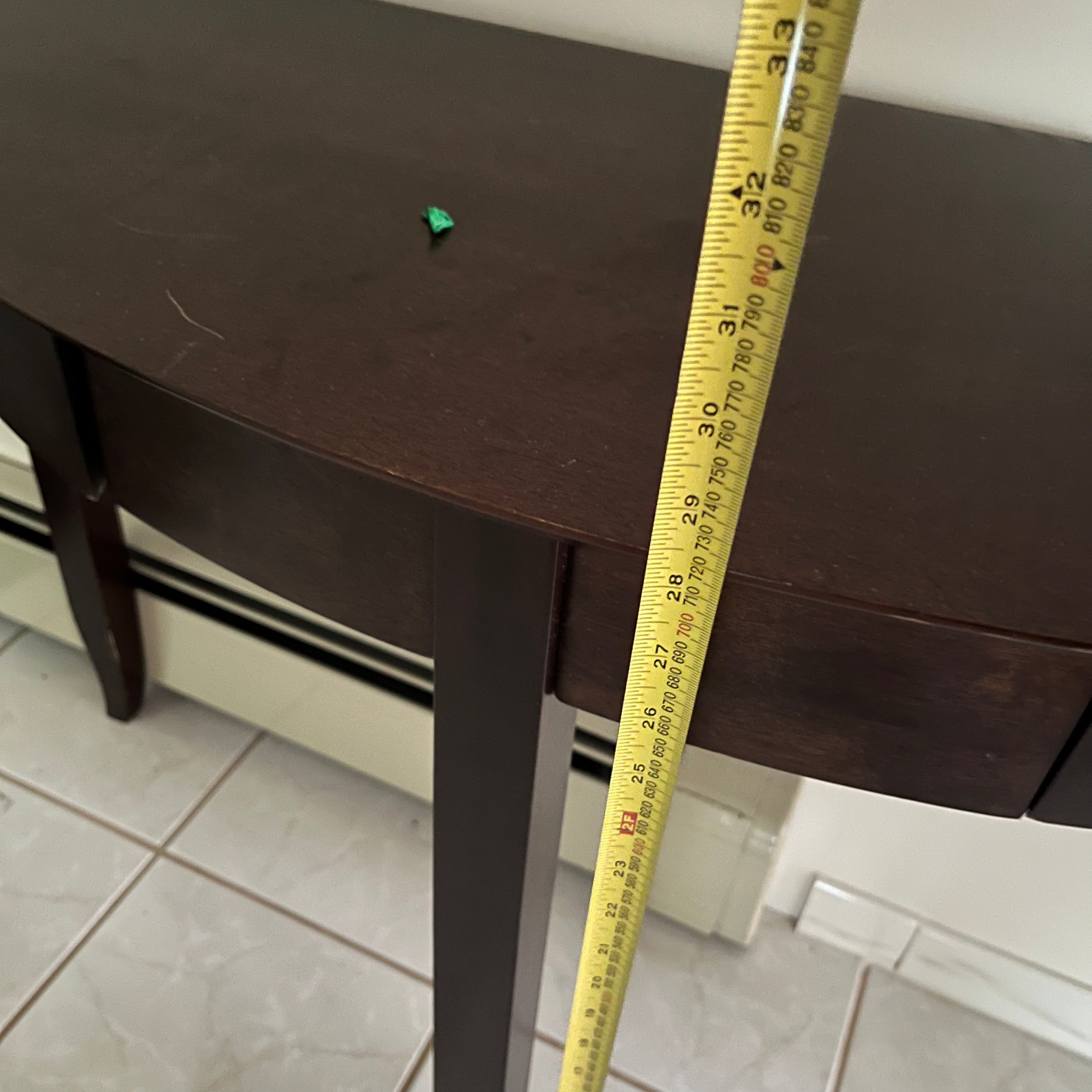 F508 Dark brown wood half moon table