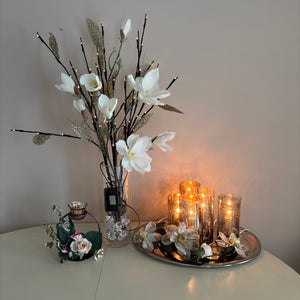 E769 Home Decor Grouping (magnolia style faux flowers and more)