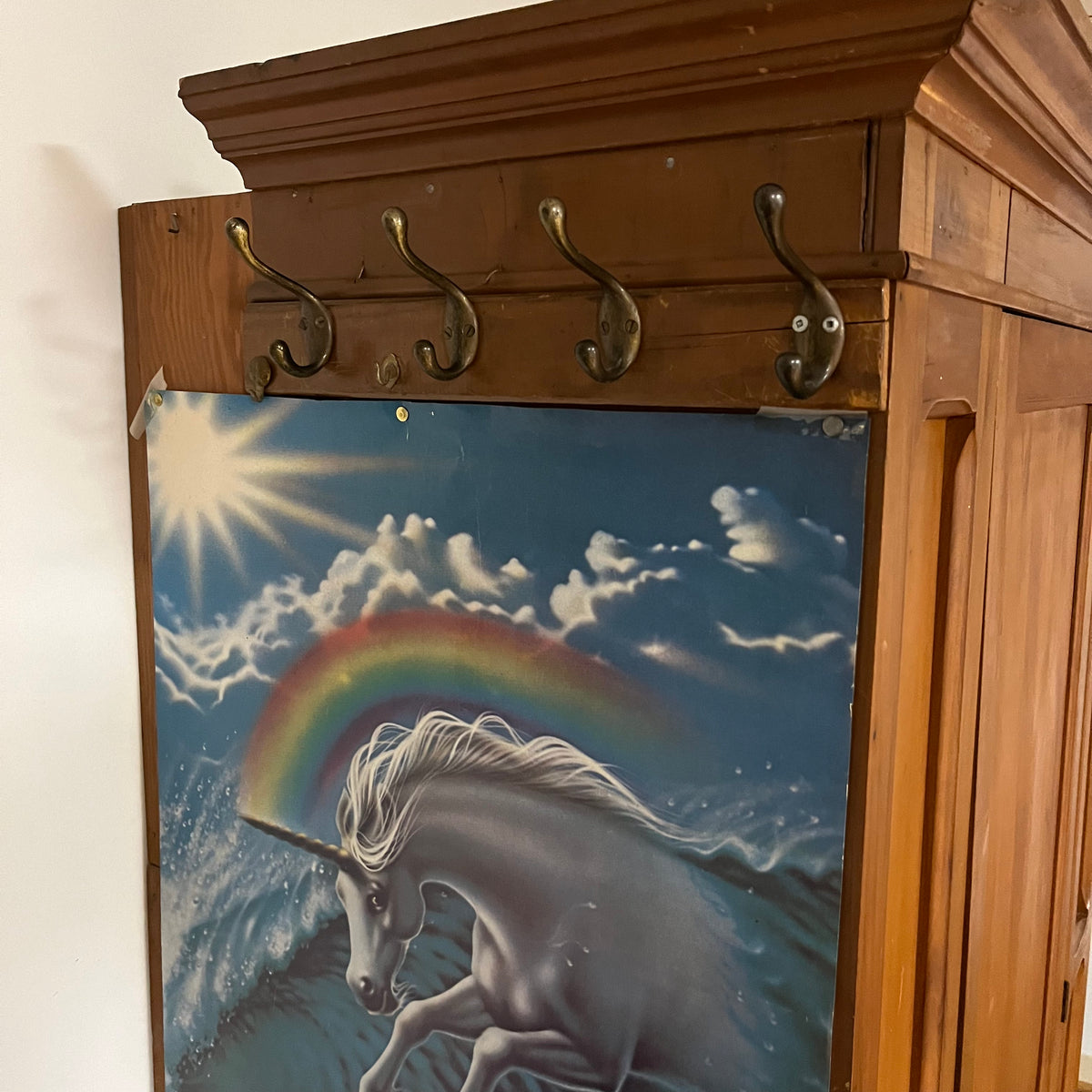 F509 Vintage solid wood armoire (no key)