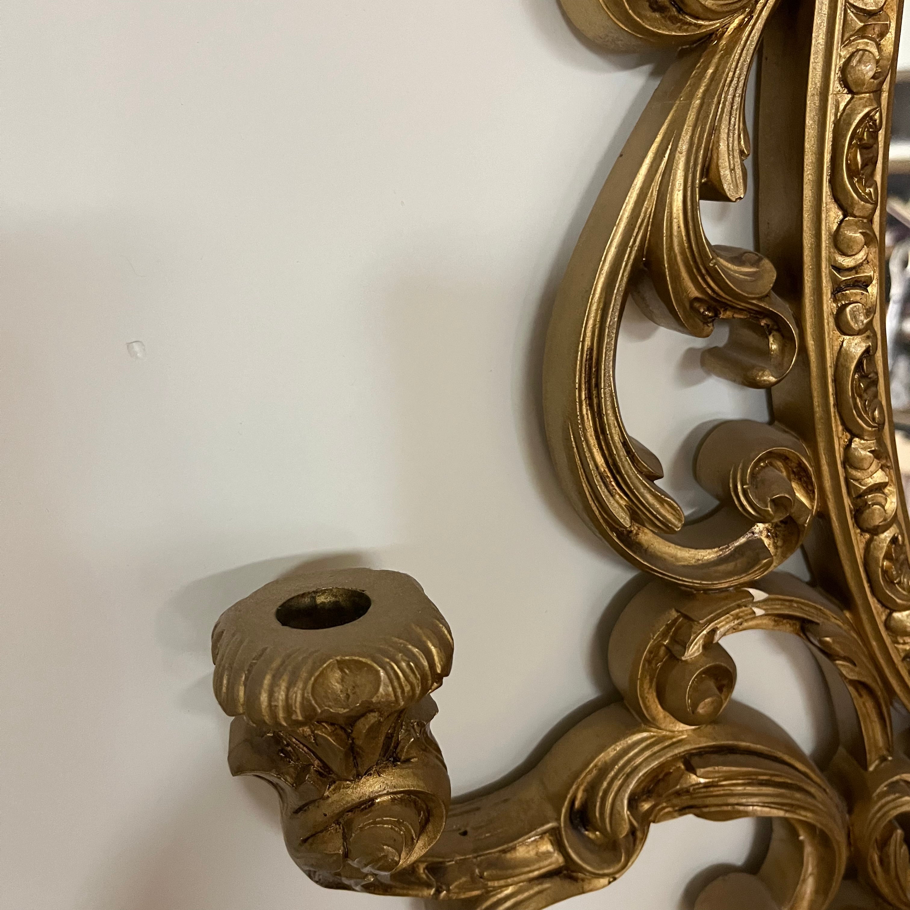 F515 Vintage Baroque style plastic wall mirror with candle holders
